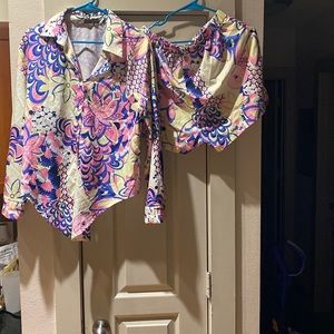 Multi colored long sleeve, button down shirt set